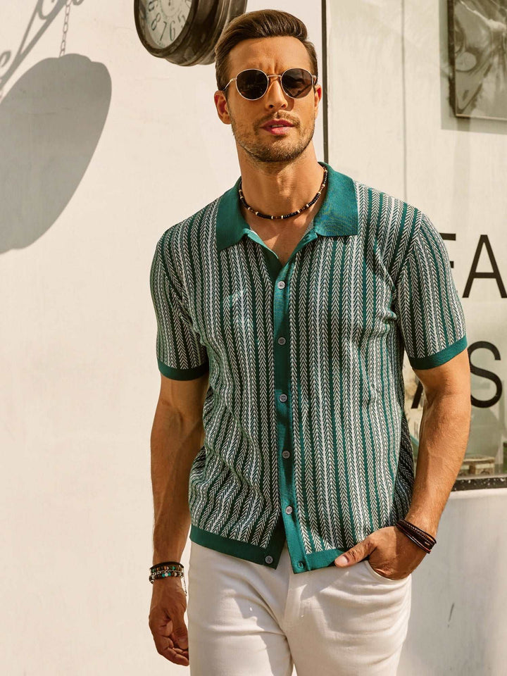 Męska koszulka polo Slim Fit z paskiem w stylu retro - lekka mieszanka bawełny i krótki rękaw