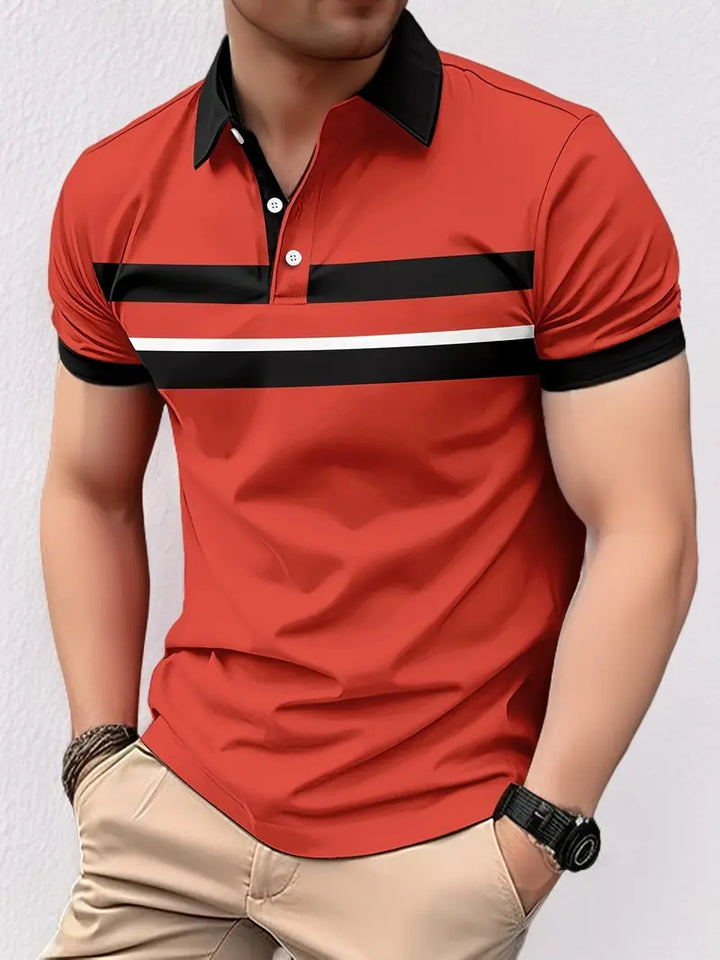 Polo hommes - Coupe régulière - Col et poignets contrastés - Design rayé sur la poitrine