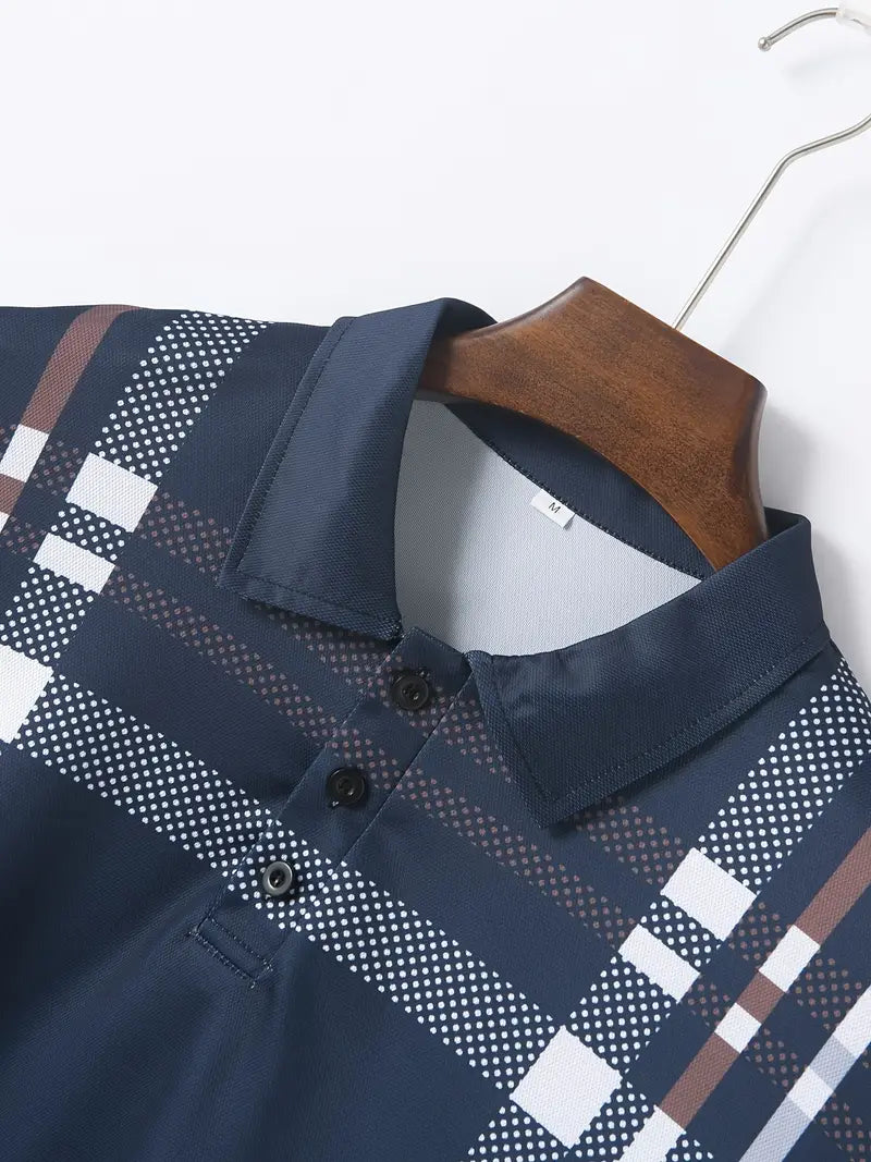 Camisa Polo para Hombre - Diseño de Cuadros - Ajuste Estrecho - Manga Corta Ropa Casual Clásica