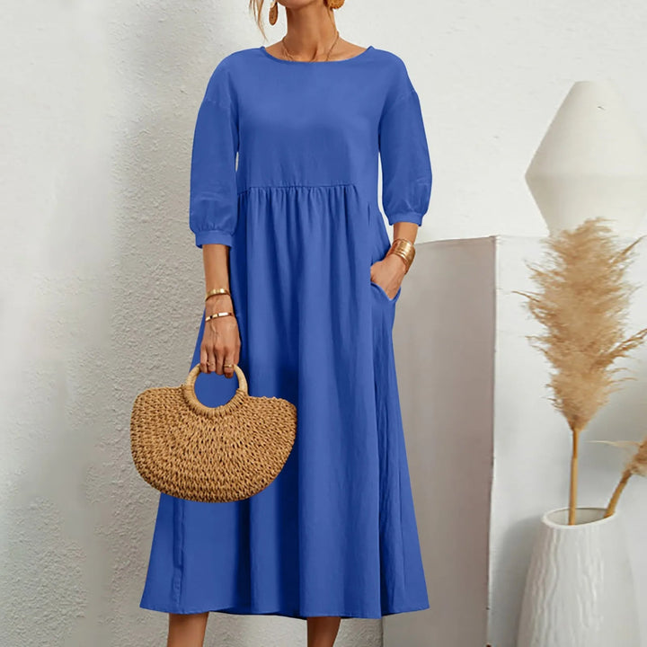 Celine - Elegancka sukienka midi z modnymi patchworkowymi detalami