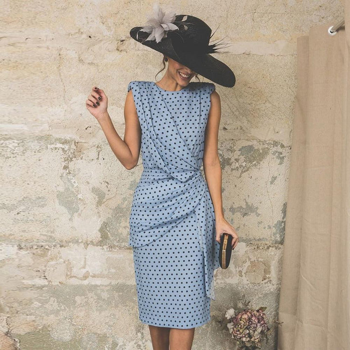 Kamizelka długa sin mangas con topos para mujer, cintura drapeada y estilo elegante