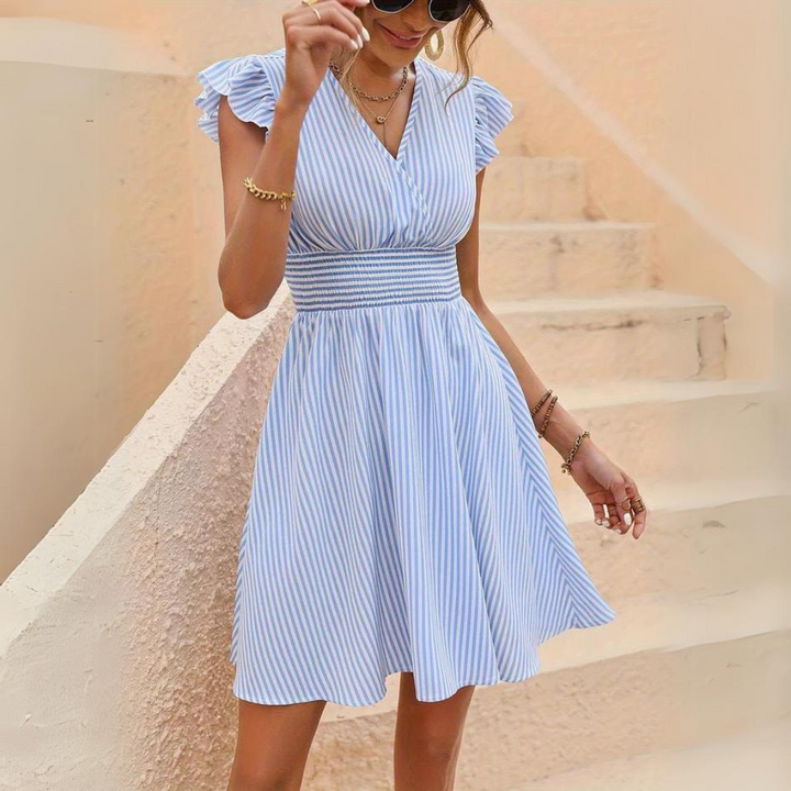 Chic Striped Midi Dress for Women – Elegant and Flattering Style