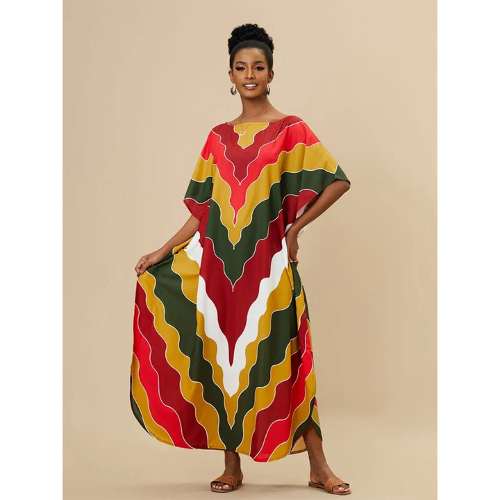 Elegant Women's Kaftan with Lightweight Flowy Fabric and V-Neck Loose Fit for Stylish Beach Cover-Up