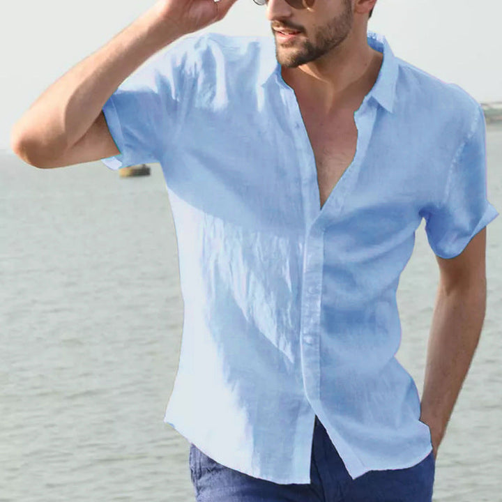Camisa Casual para Hombres - Ajuste Relajado - Manga Corta - Cuello con Botón
