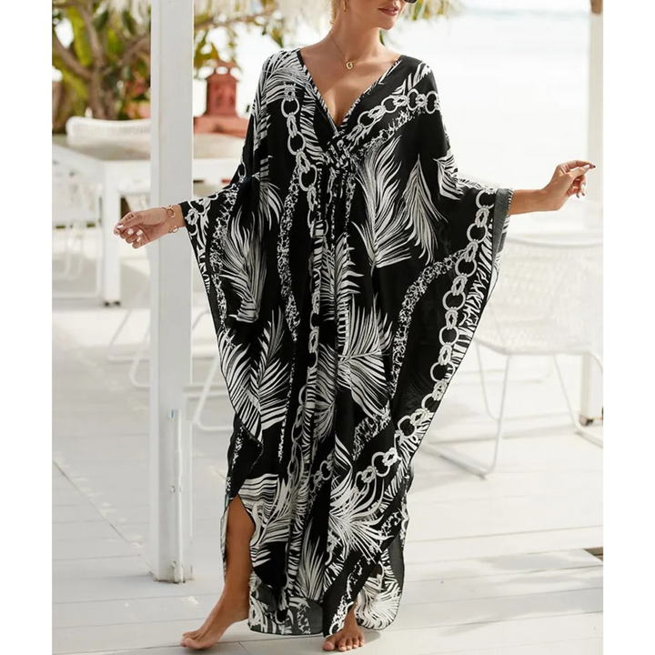 Elegant Women's Kaftan with Lightweight Flowy Fabric and V-Neck Loose Fit for Stylish Beach Cover-Up
