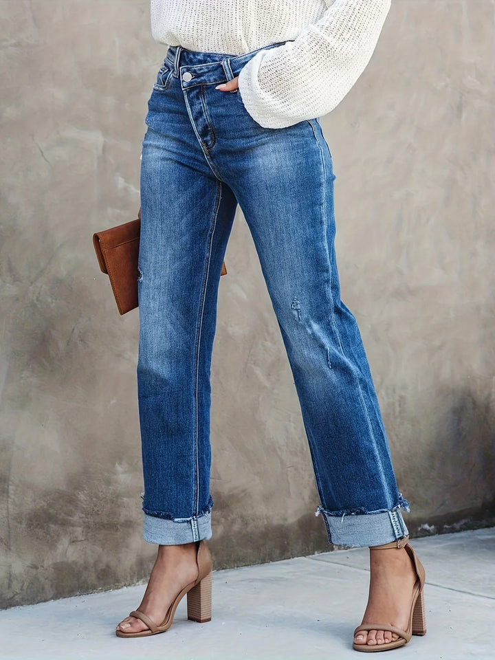 Delilah - Stylowe asymetryczne proste jeansy damskie
