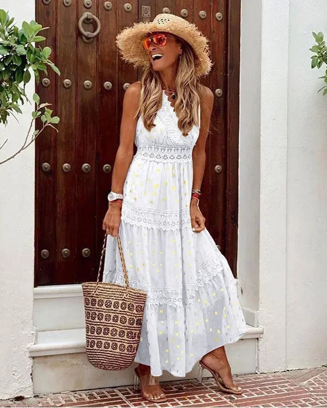 Elegancka długa sukienka Boho Maxi z unikalnym nadrukiem dla doskonałego stylu