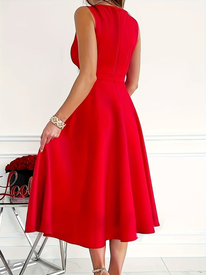 Chic Women's V-Neck Midi Dress for a Classy and Elegant Look
