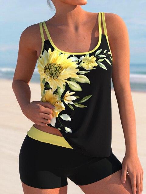 Badeanzug Damen Zweiteilig mit Blumenmuster - Bequemer Tankini für Strand und Pool