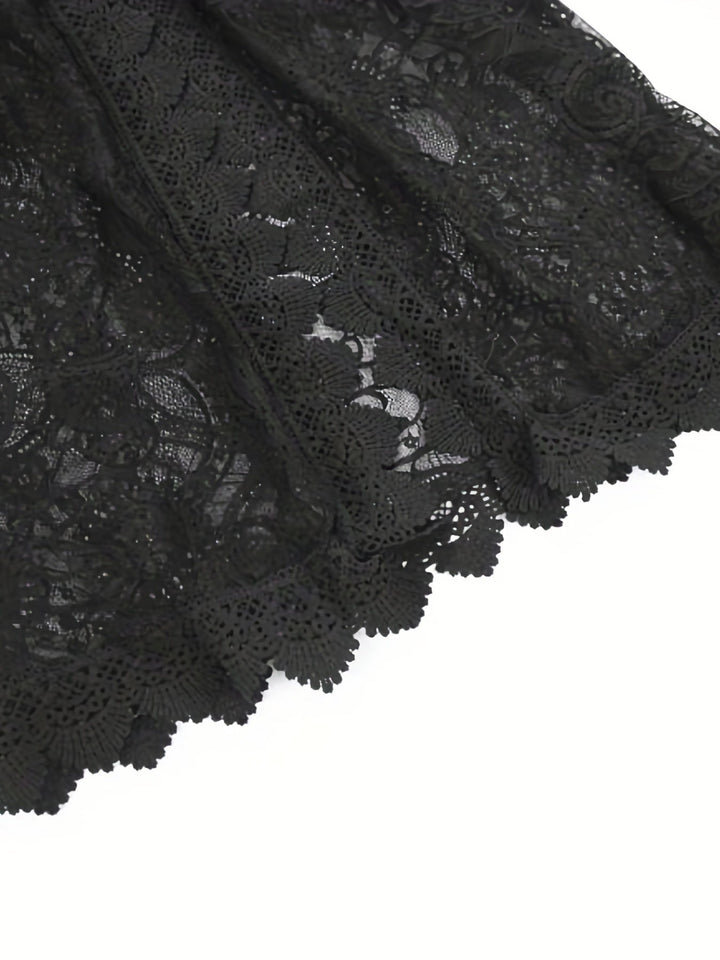 Elegant Women's Lace V-Neck Midi Dress - Stylish Summer Knit Beachwear with Slit Hem & Long Sleeves