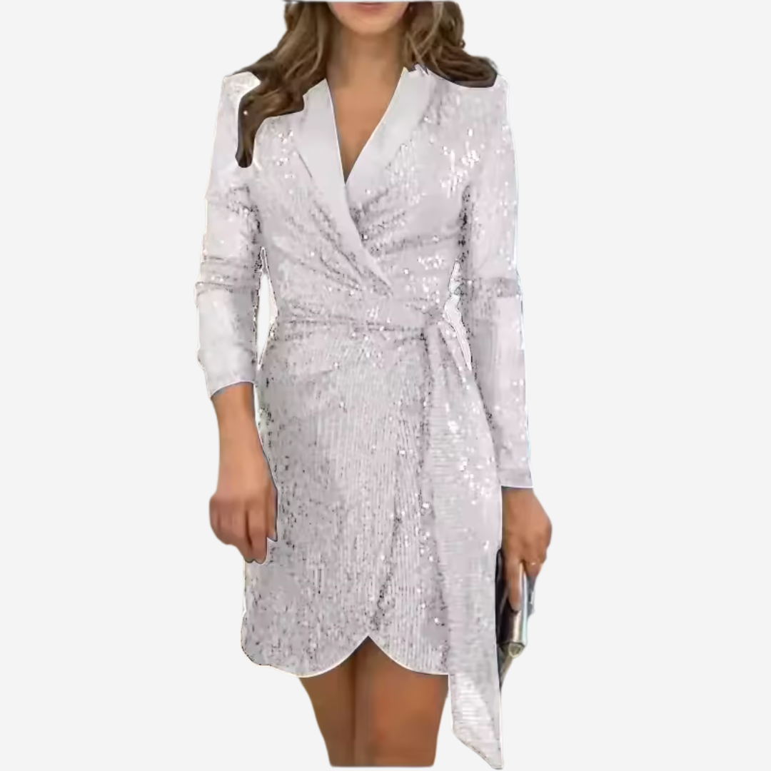 Elegancka mini sukienka Riva z dekoltem w szpic i stylowym kołnierzykiem z klapami