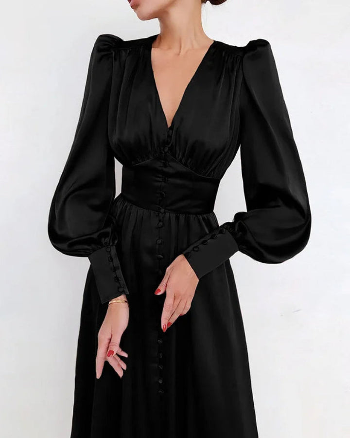Elegancka satynowa sukienka Maxi Seraphina z dekoltem w szpic dla kobiet