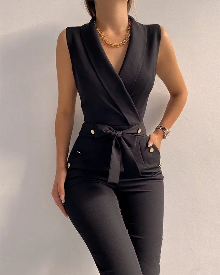 Elliana - Elegancki kombinezon bez rękawów z dekoltem w szpic dla kobiet