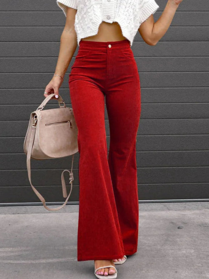 VelvetFlare - Modne damskie spodnie sztruksowe Flare zapewniające stylowy wygląd