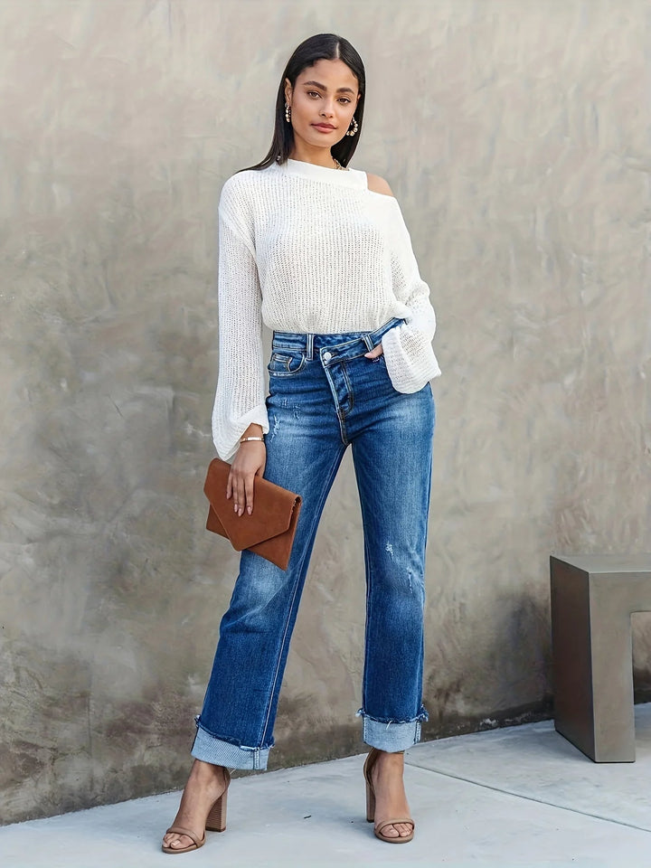 Delilah - Stylowe asymetryczne proste jeansy damskie