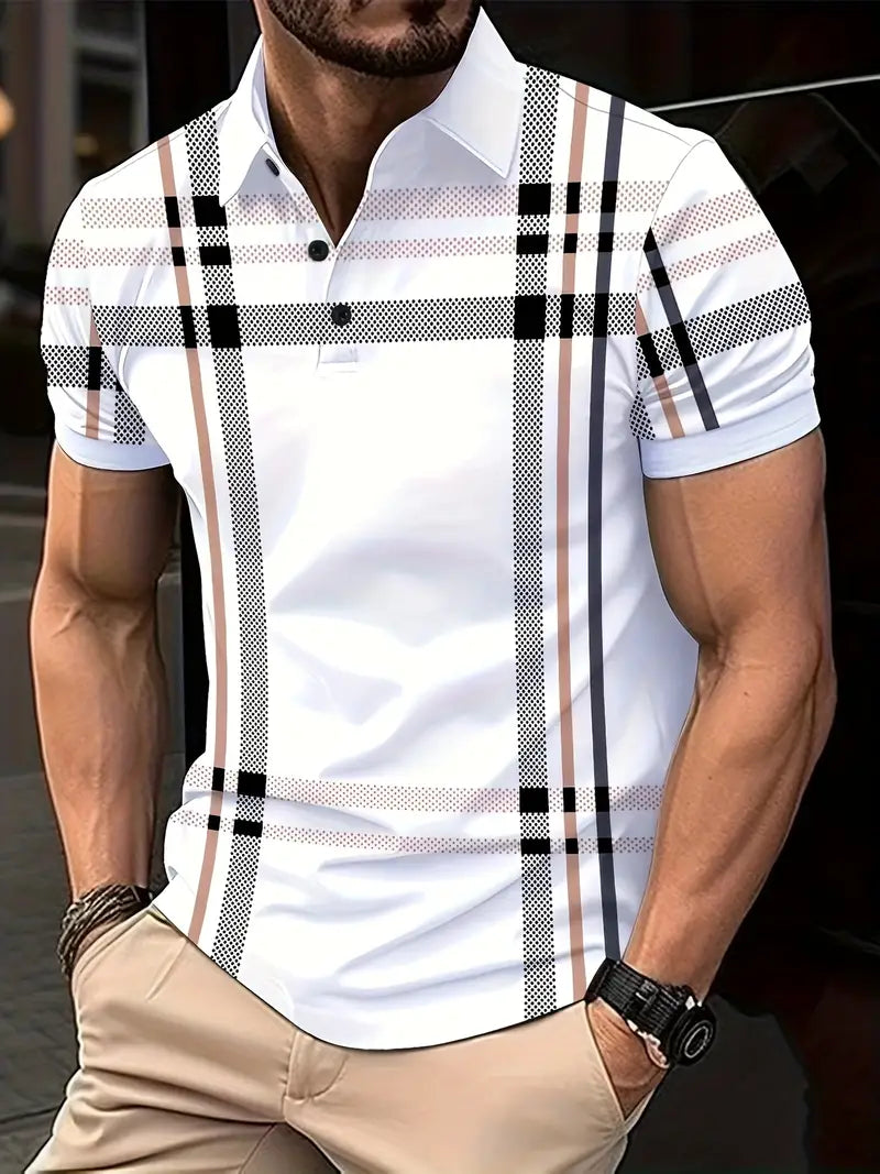 Camisa Polo para Hombre - Diseño de Cuadros - Ajuste Estrecho - Manga Corta Ropa Casual Clásica