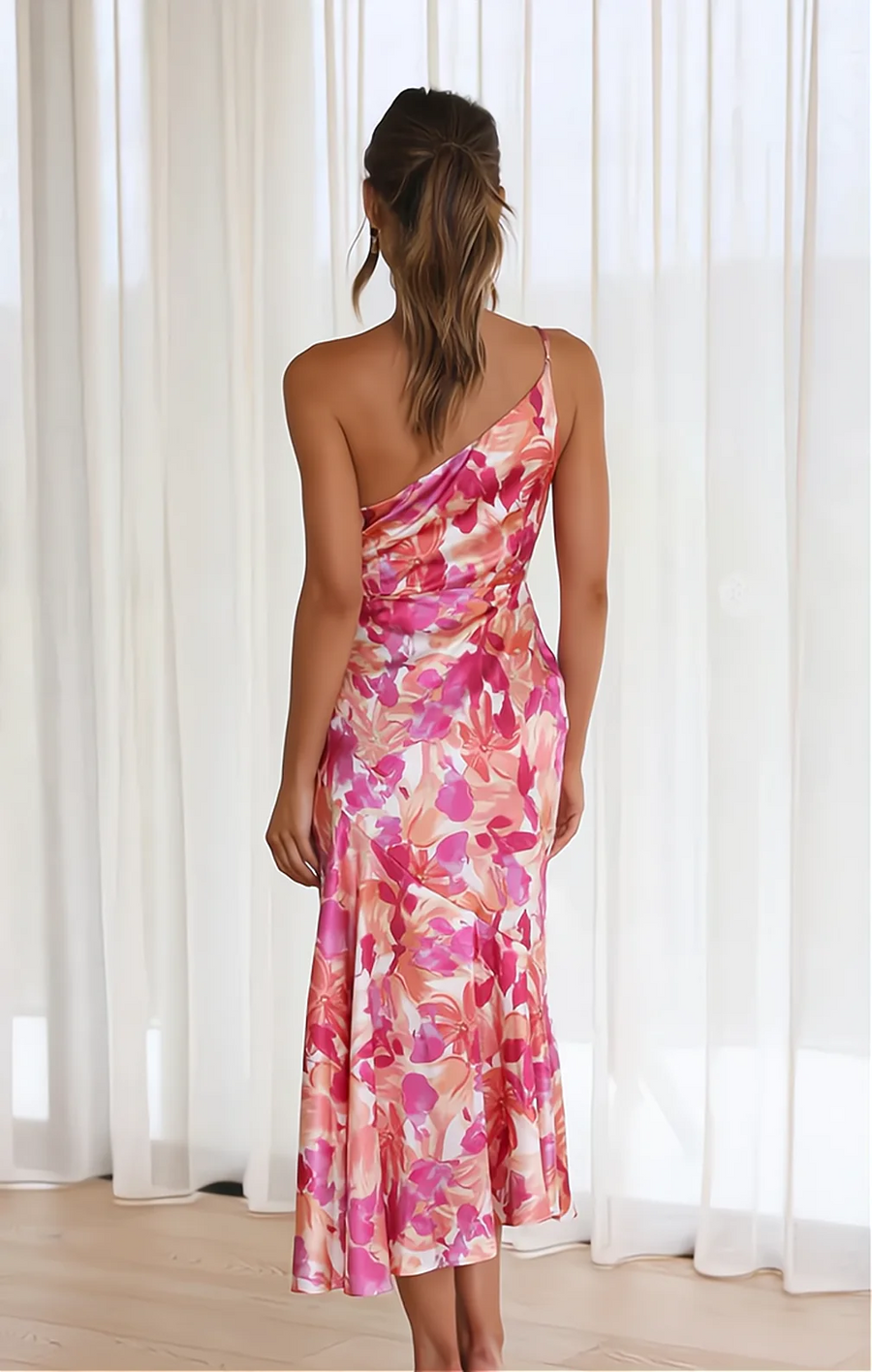 Aveline - Elegancka asymetryczna sukienka midi mit Blumenmuster für stilvolle Auftritte