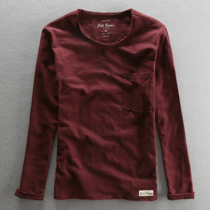 Stylowa bawełniana koszula z długim rękawem w stylu vintage z dekoltem o-neck dla mężczyzn