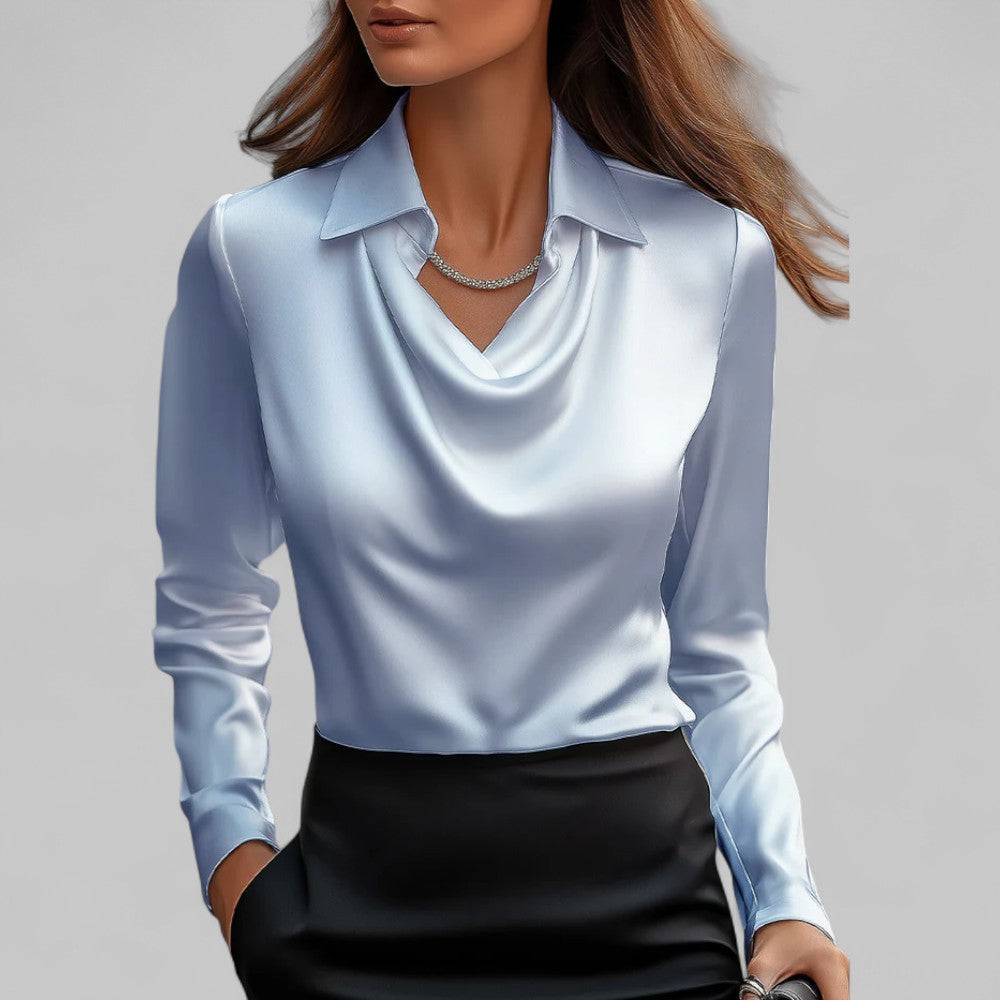 Damska bluzka z drapowanym kołnierzem – regular fit do pracy