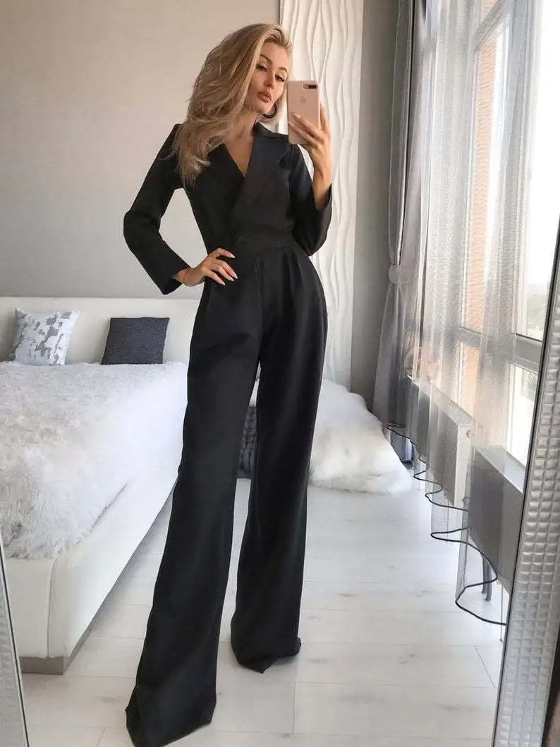 Sofia Elegancki kombinezon z dekoltem w szpic i luźnymi rurkami dla kobiet