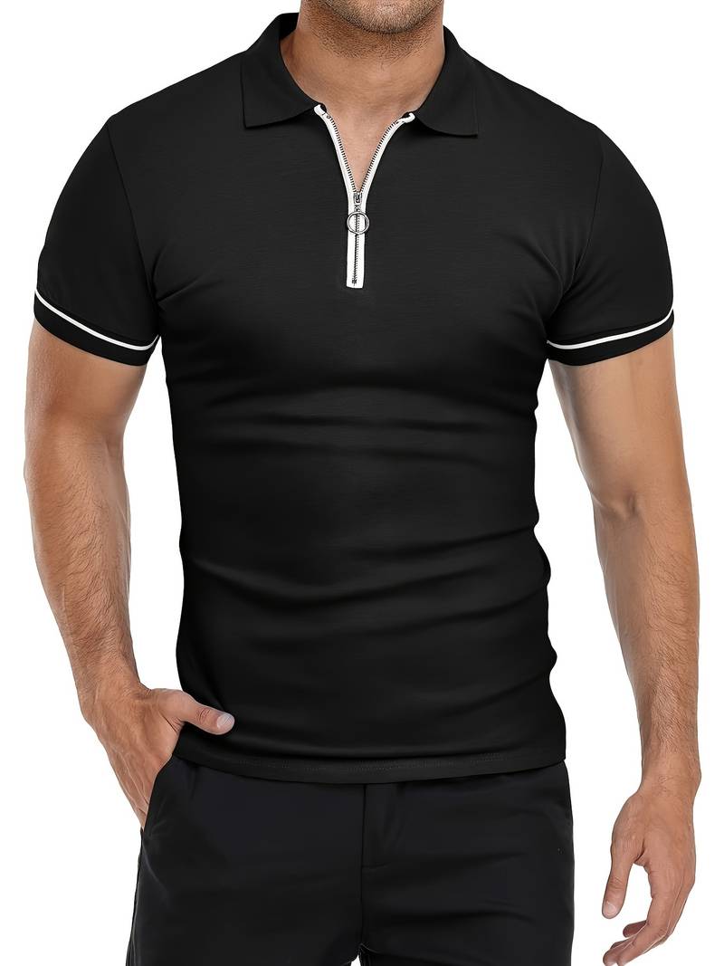 Polos para Hombre - Ajuste Delgado - Manga Corta - Cuarto de Cierre - Detalle de Contraste Elegante