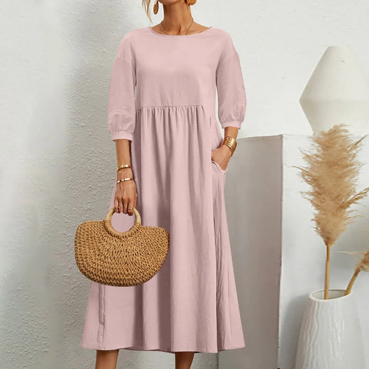 Celine - Elegancka sukienka midi z modnymi patchworkowymi detalami