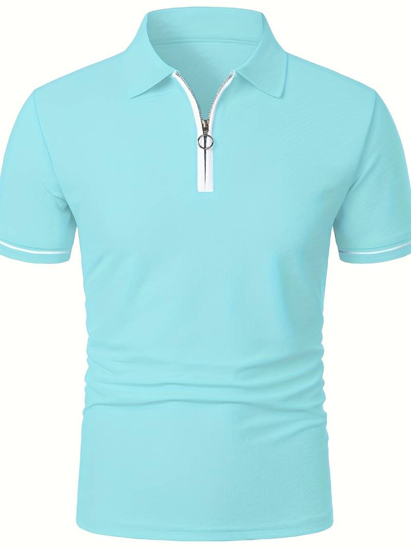 Polos para Hombre - Ajuste Delgado - Manga Corta - Cuarto de Cierre - Detalle de Contraste Elegante