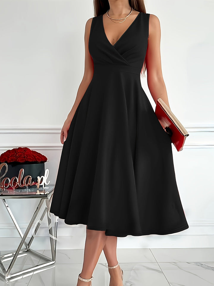 Chic Women's V-Neck Midi Dress for a Classy and Elegant Look