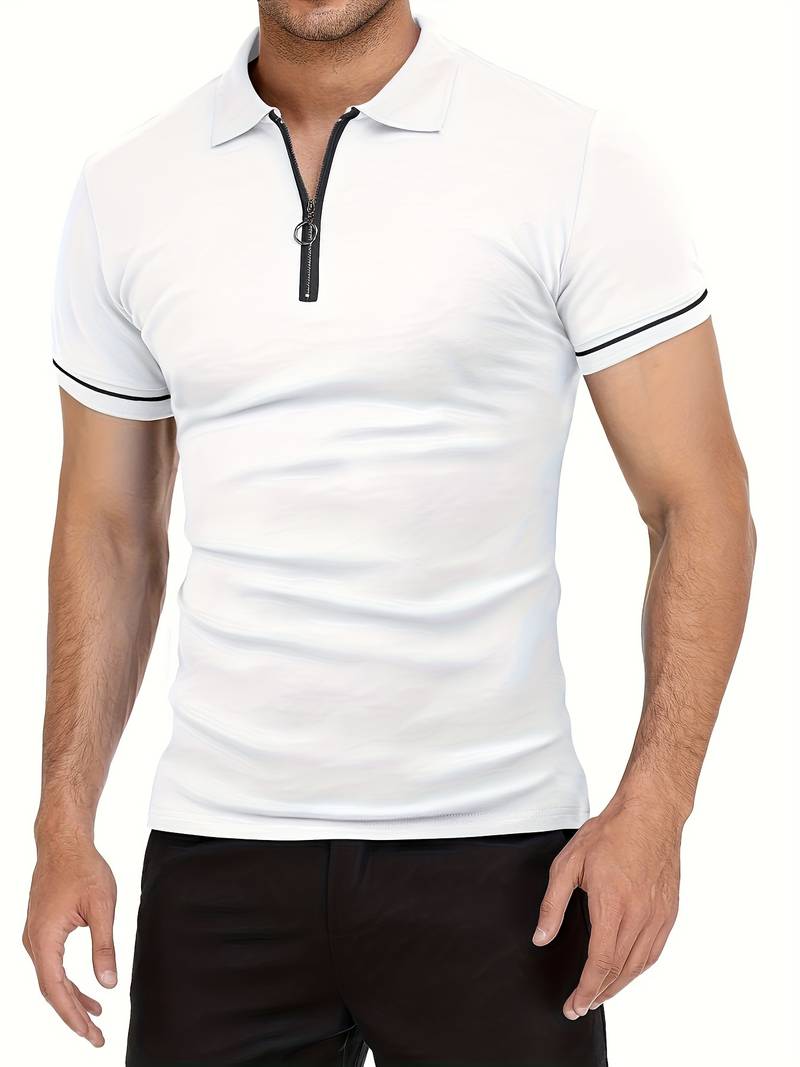 Polos para Hombre - Ajuste Delgado - Manga Corta - Cuarto de Cierre - Detalle de Contraste Elegante