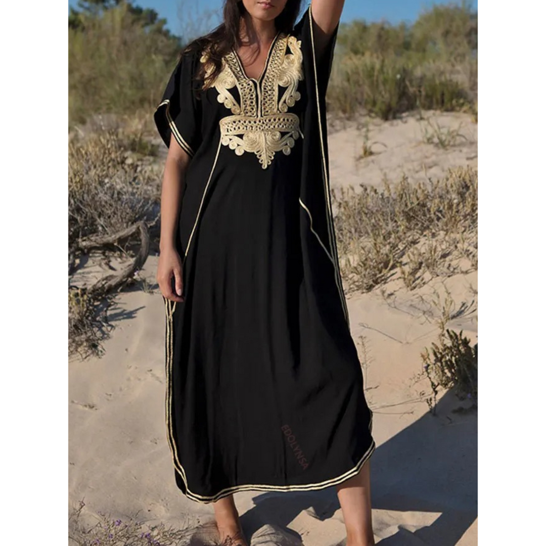 Elegant Women's Kaftan with Lightweight Flowy Fabric and V-Neck Loose Fit for Stylish Beach Cover-Up