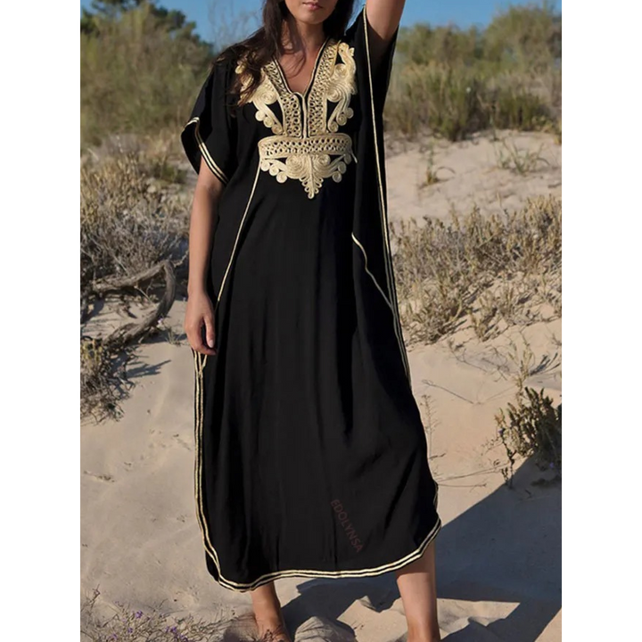Elegant Women's Kaftan with Lightweight Flowy Fabric and V-Neck Loose Fit for Stylish Beach Cover-Up