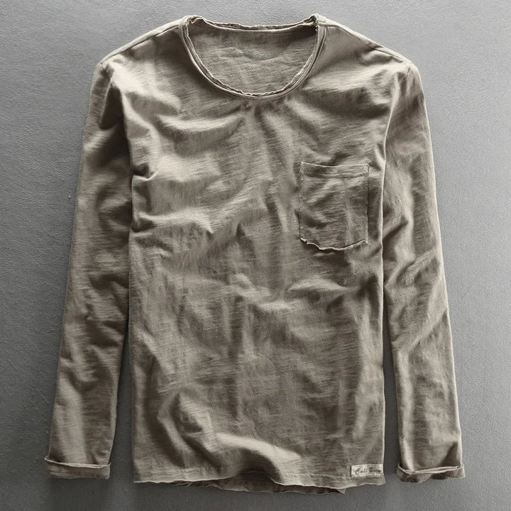 Stylowa bawełniana koszula z długim rękawem w stylu vintage z dekoltem o-neck dla mężczyzn