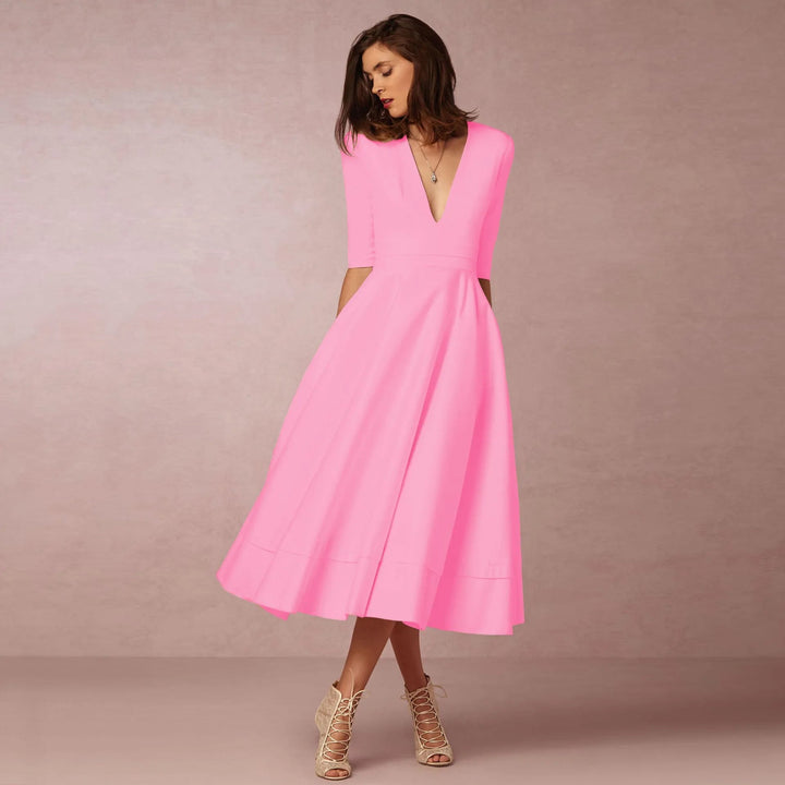 Bellezza - Stylowa elegancka sukienka o linii A z uwodzicielskim głębokim dekoltem w szpic dla kobiet