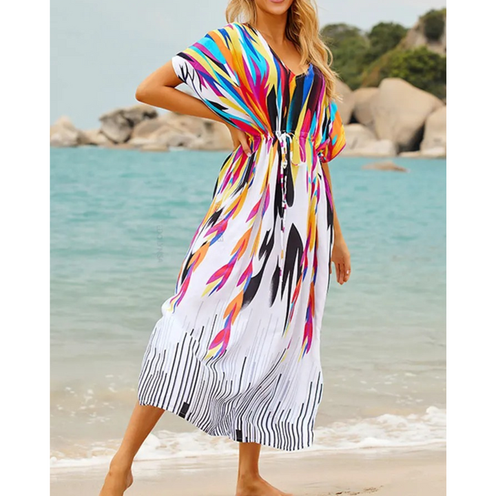 Elegant Women's Kaftan with Lightweight Flowy Fabric and V-Neck Loose Fit for Stylish Beach Cover-Up