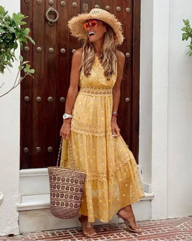 Elegancka długa sukienka Boho Maxi z unikalnym nadrukiem dla doskonałego stylu