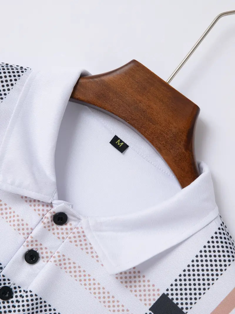 Camisa Polo para Hombre - Diseño de Cuadros - Ajuste Estrecho - Manga Corta Ropa Casual Clásica
