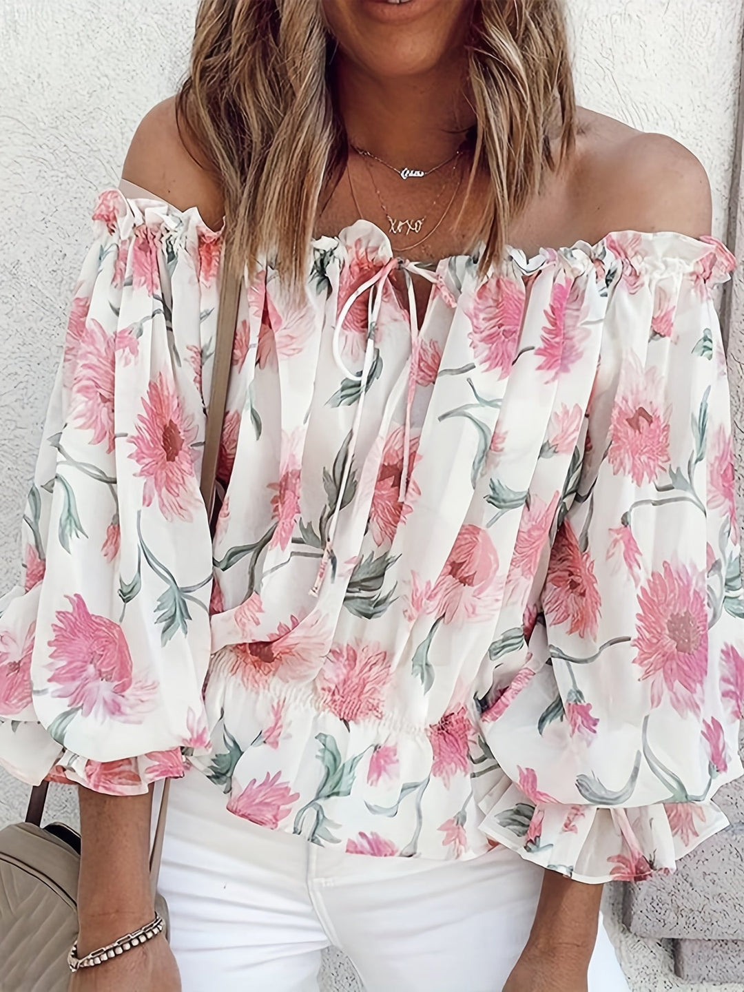 Blusa floral sin hombros para mujer - Elegancja i styl w jednej stylizacji