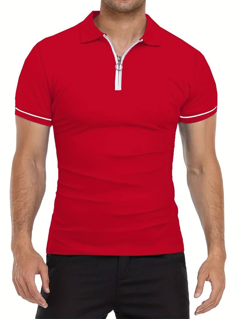 Polos para Hombre - Ajuste Delgado - Manga Corta - Cuarto de Cierre - Detalle de Contraste Elegante