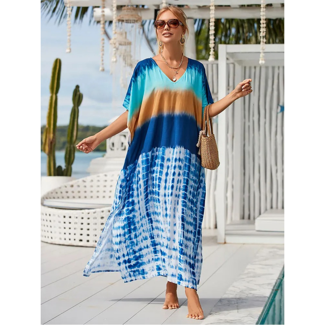 Elegant Women's Kaftan with Lightweight Flowy Fabric and V-Neck Loose Fit for Stylish Beach Cover-Up