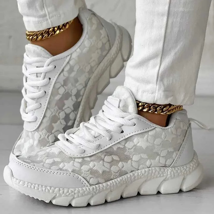 Chaussures pour femmes - Maillage respirant - Semelle rembourrée - Lacets - Basses - Style décontracté