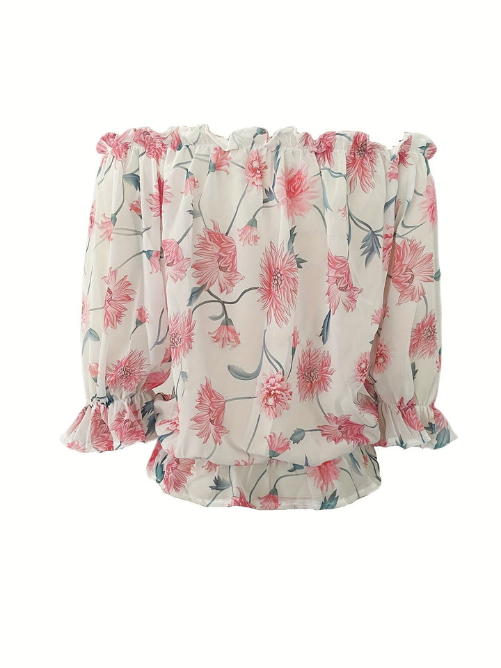 Blusa floral sin hombros para mujer - Elegancja i styl w jednej stylizacji
