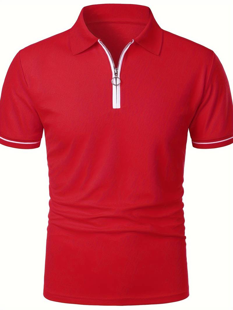 Polos para Hombre - Ajuste Delgado - Manga Corta - Cuarto de Cierre - Detalle de Contraste Elegante