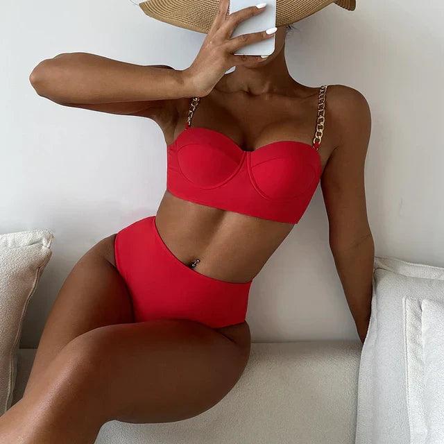 Zestaw bikini z wysokim stanem i paskami dla kobiet