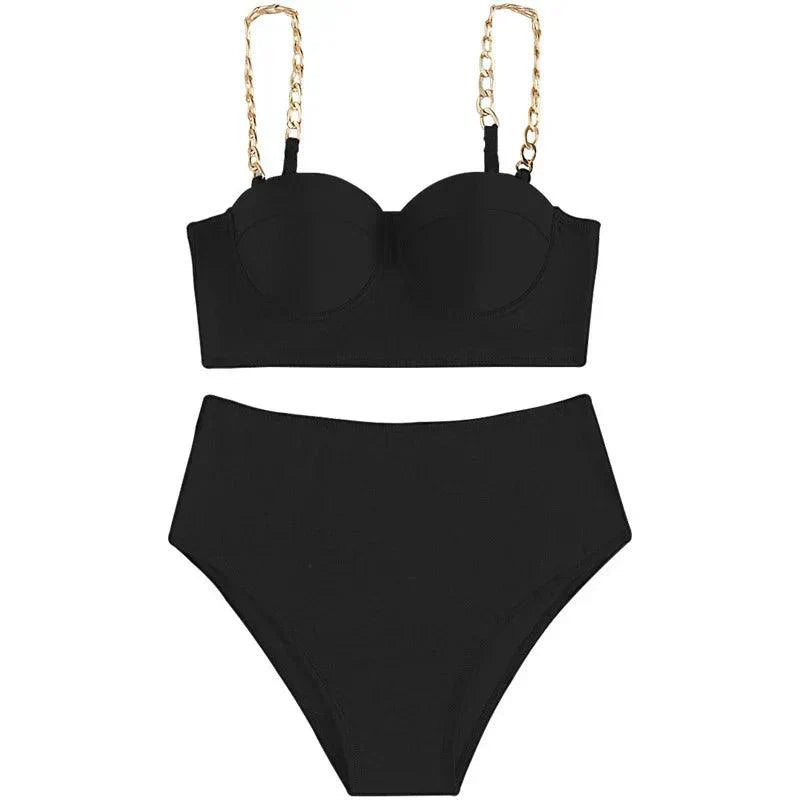 Zestaw bikini z wysokim stanem i paskami dla kobiet
