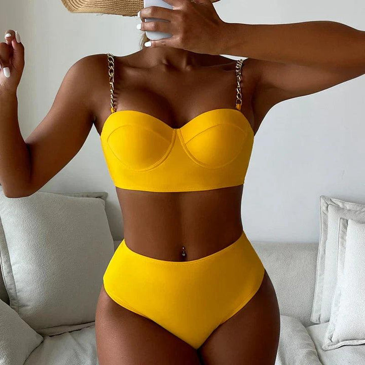 Zestaw bikini z wysokim stanem i paskami dla kobiet