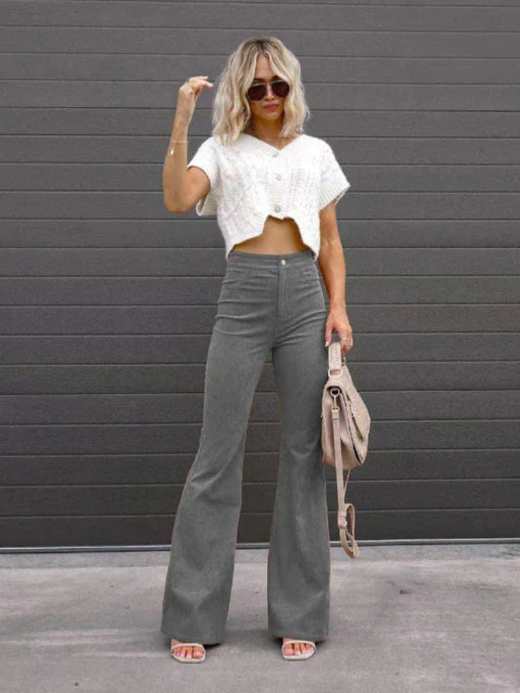VelvetFlare - Modne damskie spodnie sztruksowe Flare zapewniające stylowy wygląd