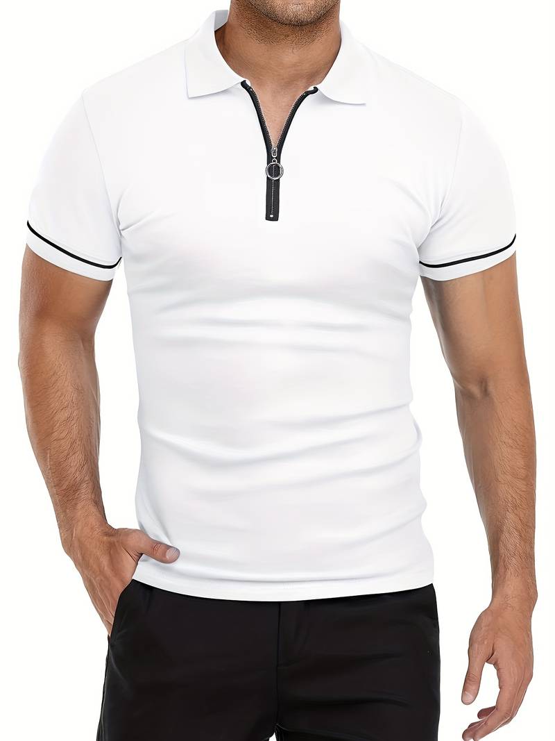 Polos para Hombre - Ajuste Delgado - Manga Corta - Cuarto de Cierre - Detalle de Contraste Elegante