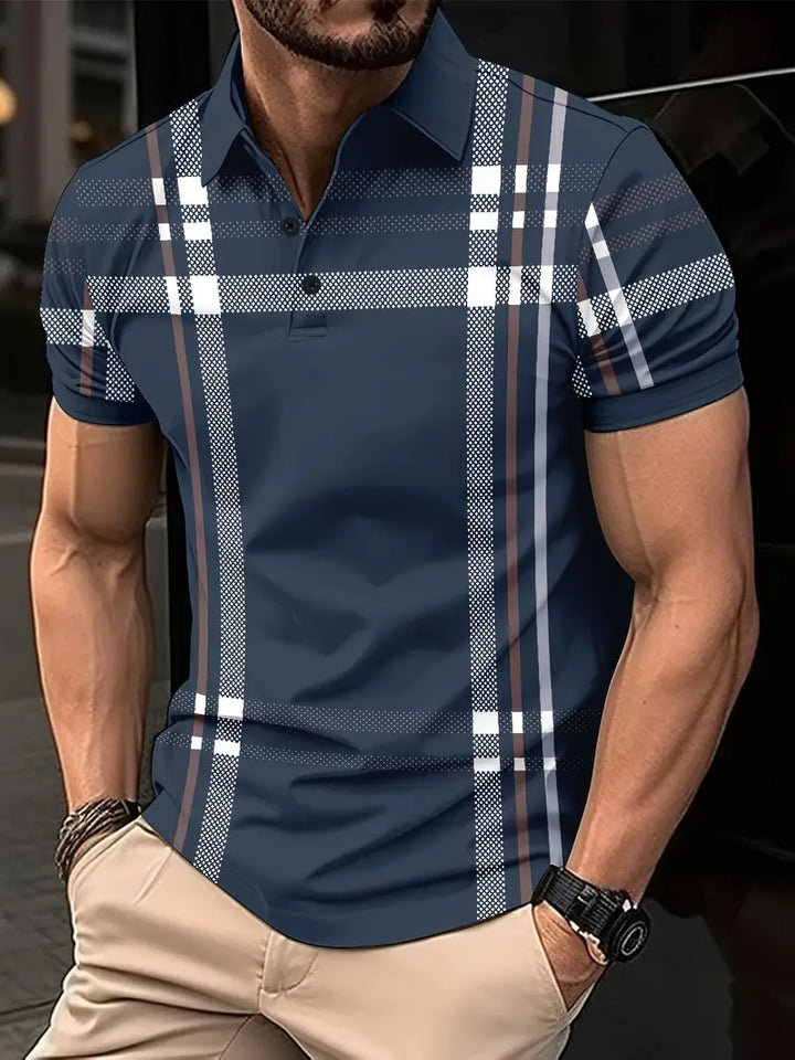 Camisa Polo para Hombre - Diseño de Cuadros - Ajuste Estrecho - Manga Corta Ropa Casual Clásica