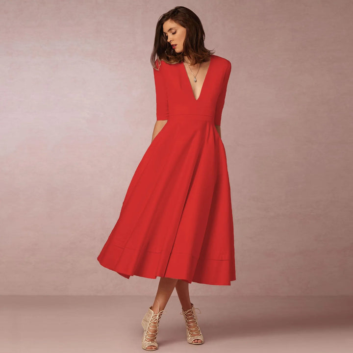 Bellezza - Stylowa elegancka sukienka o linii A z uwodzicielskim głębokim dekoltem w szpic dla kobiet