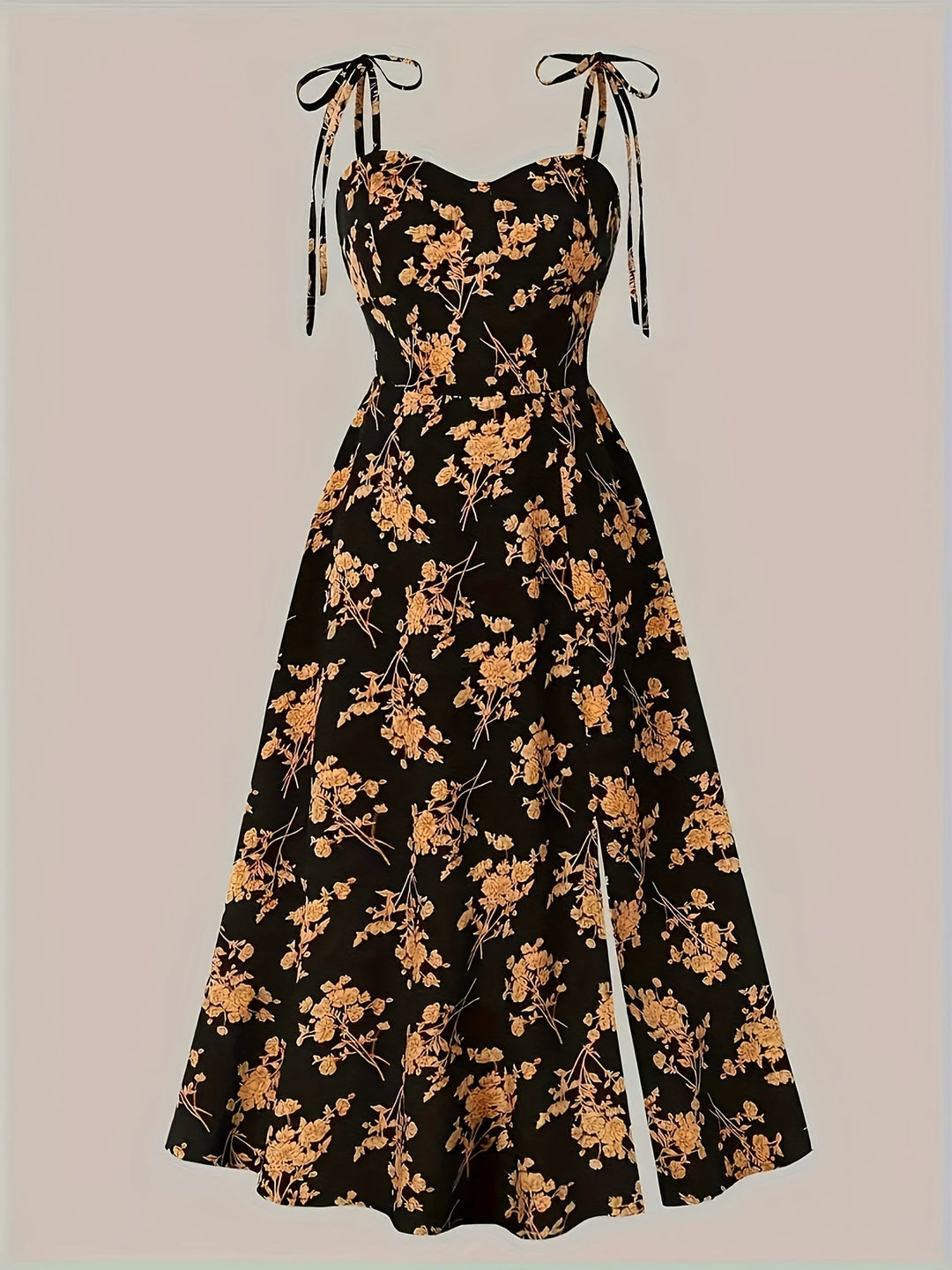 Seductive Floral Print Midi Dress with Elegant Tie Straps for Women
